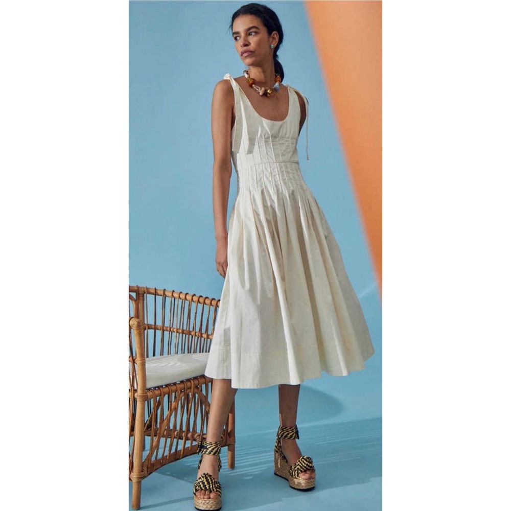 Hunter Bell Braden Cream Cotton Tie Shoulder Midi Dress Womens 10 Graduation